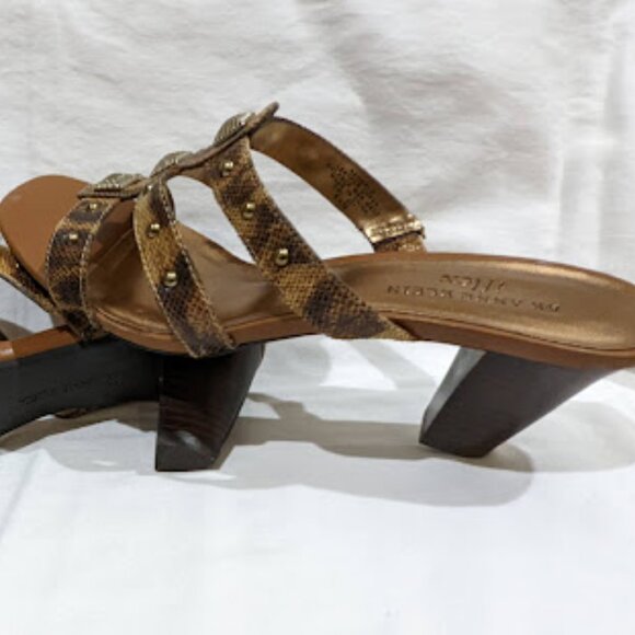 Anne Klein Gold Studded Snakeskin Sandals with 3" Heals - Picture 3 of 8